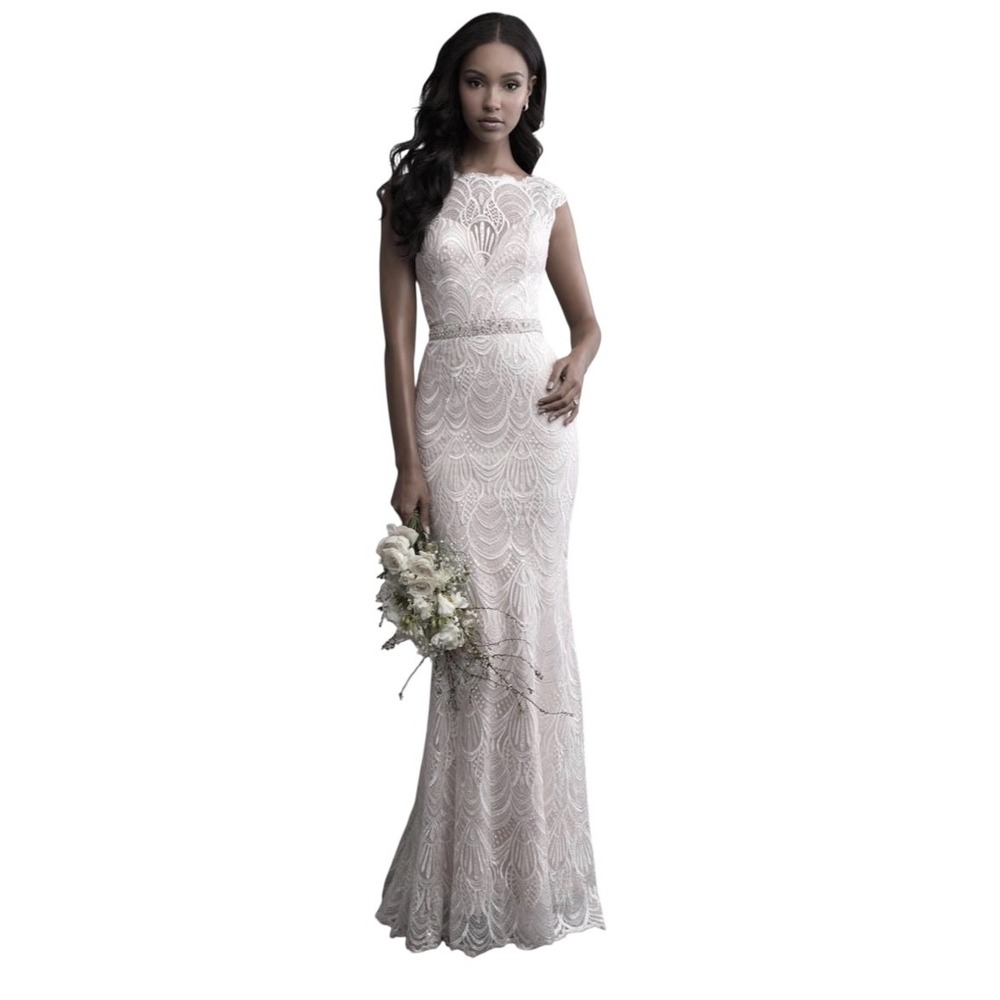 Madison James MJ454 Lace Wedding‎ Dress Champagne Beaded Open Back Mermaid 12